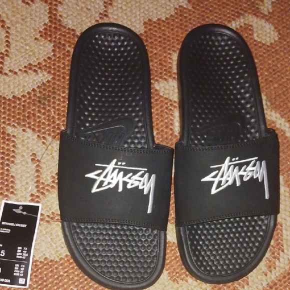 nike stussy slides black